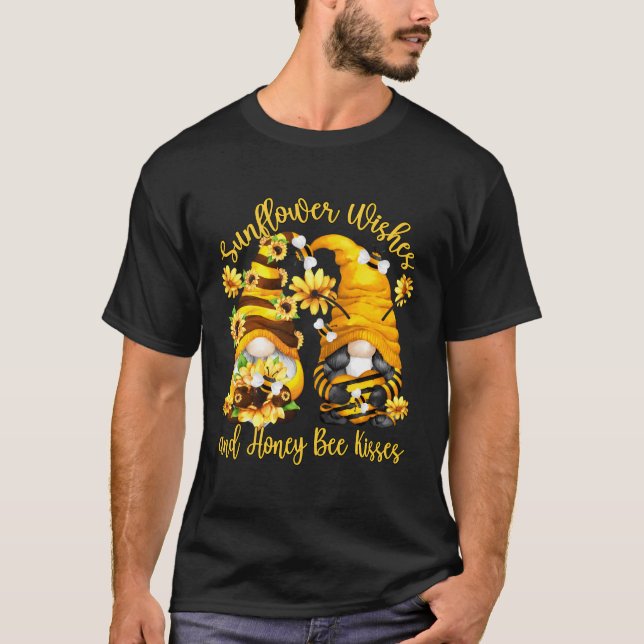 Spring Gnome Wishes And Honey Bee Kisses T-Shirt (Front)