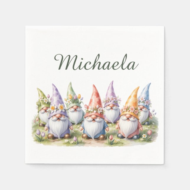 Spring Gnomes in a Meadow Napkin (Front)
