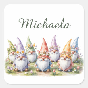 Spring Gnomes in a Meadow Square Sticker
