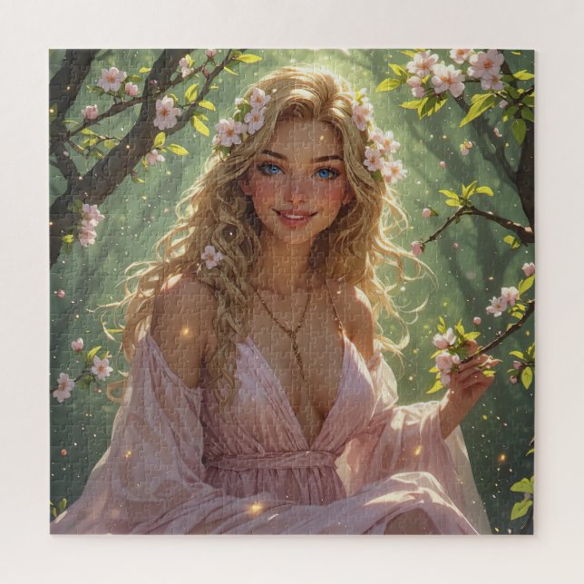 Spring Goddess Blonde Pink White Apple Blossoms  Jigsaw Puzzle (Vertical)