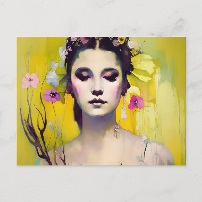 Spring Goddess Yellow Background Postcard (Front)