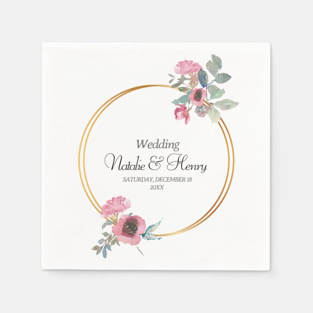 Spring Gold and Watercolor Wedding Napkin (Front)