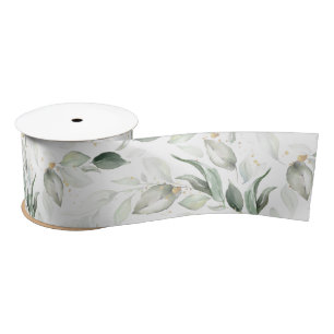 Spring Gold Greenery Foliage Elegant White Satin Ribbon