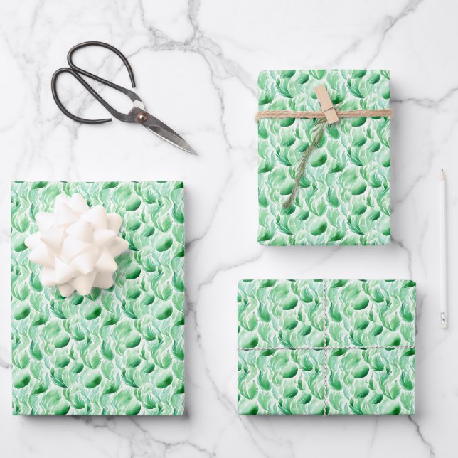 Spring Green Abstract Watercolor Wrapping Paper Sheet (Front)