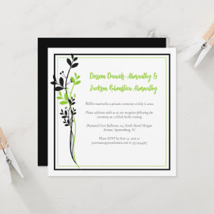 Spring Green and Black Floral Reception Only Invitation
