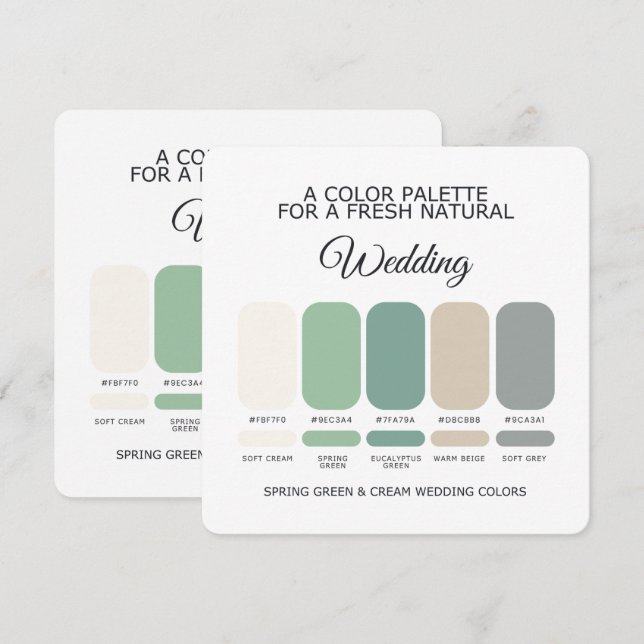 Spring Green and Cream Wedding Colour Palette Card (Front/Back)