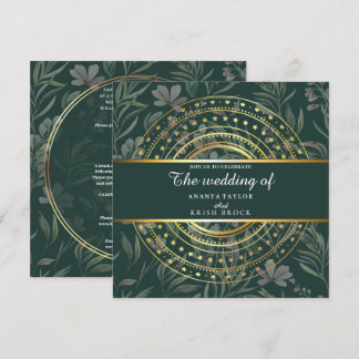 Spring Green and Gold Wedding Invitation