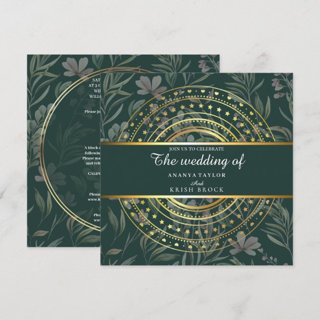 Spring Green and Gold Wedding Invitation (Front/Back)