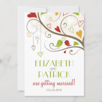 Spring Green and Red Cute Lovebirds Wedding