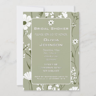 SPRING Green and White Floral Bridal Shower Invitation