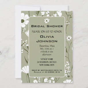 SPRING Green and White Floral Bridal Shower Invitation