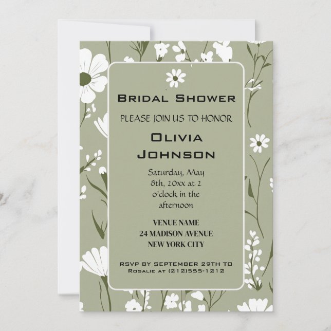SPRING Green and White Floral Bridal Shower Invitation (Front)
