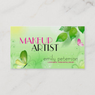 Spring Green Background With Pink Butterfly Business Card