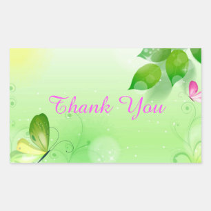 Spring Green Background With Pink Butterfly Rectangular Sticker