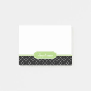 Spring Green Black Quatrefoil Monogram Post-it Notes