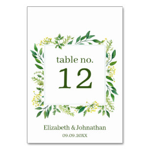 Spring Green Botanical Herbs Wedding Reception Table Number