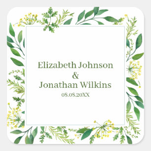 Spring Green Botanical Herbs Wedding Square Sticker