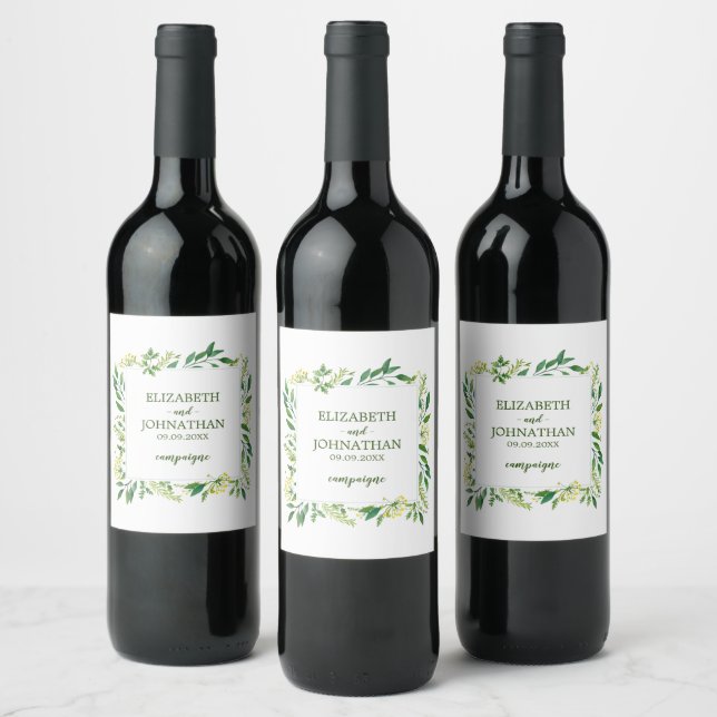 Spring Green Botanical Herbs Wedding Wine Label (Bottles)