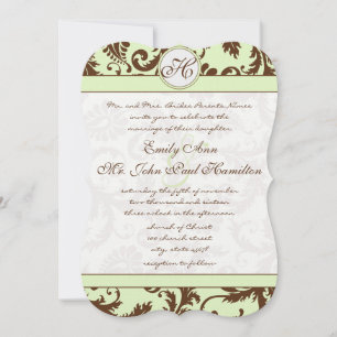 Spring Green Brown Damask Wedding Invitation