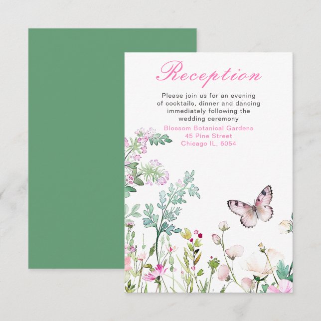 Spring Green Butterfly Floral Wedding Enclosure Card (Front/Back)