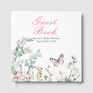 Spring Green Butterfly Floral Wedding Guest Book