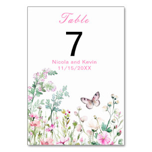 Spring Green Butterfly Floral Wedding Table Number