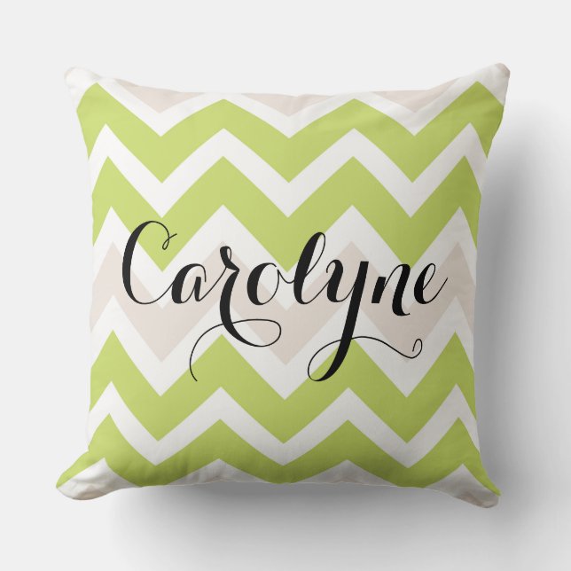 Spring Green Chevron Pattern Personalised Cushion (Front)