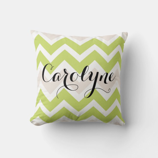 Spring Green Chevron Personalised Pillow (Front)