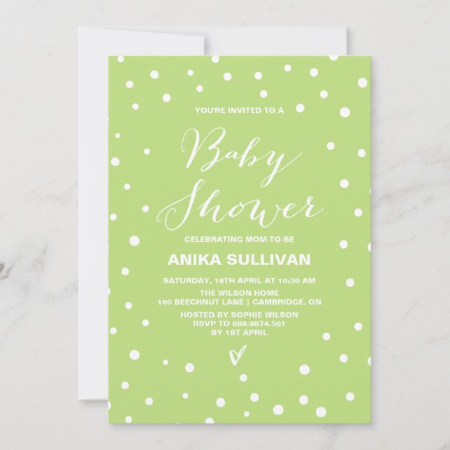Spring Green Confetti Dots Baby Shower Invitation (Front)
