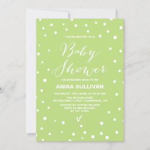 Spring Green Confetti Dots Baby Shower Invitation