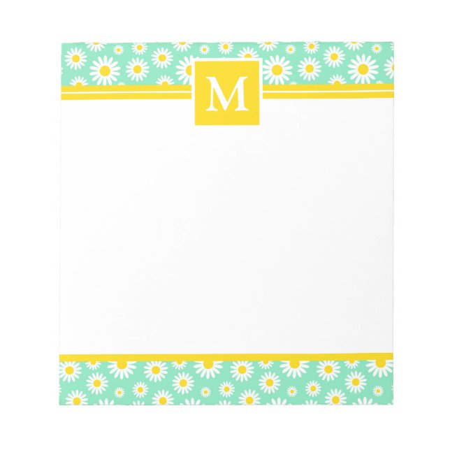 Spring Green Daisies Monogram  Notepad (Front)