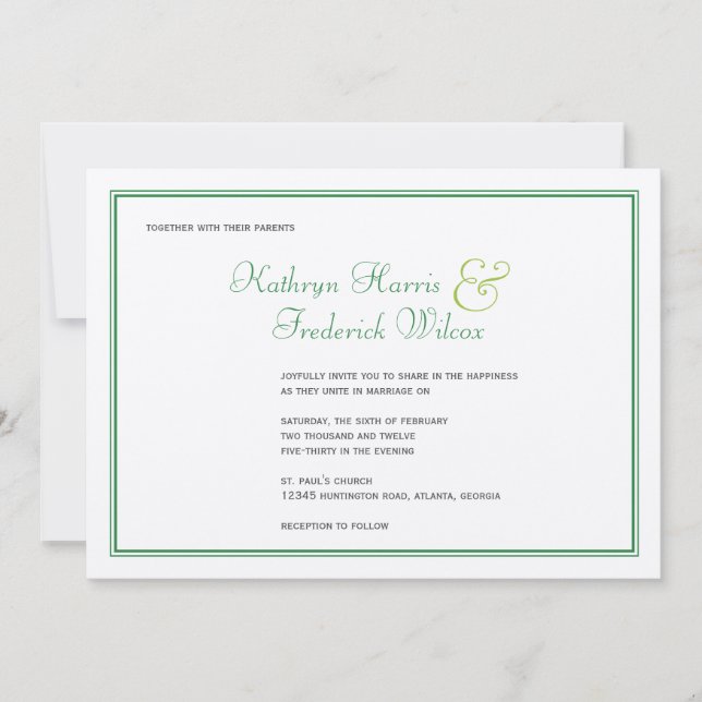 Spring green elegant formal wedding invitation (Front)