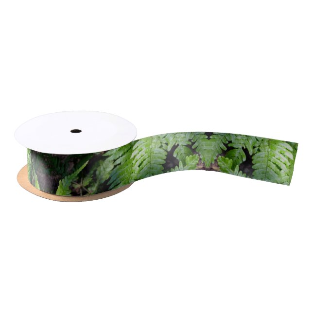 Spring Green Ferns Satin Ribbon (Spool)