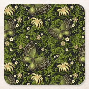 Spring Green-gold Pattern Square Paper Coaster