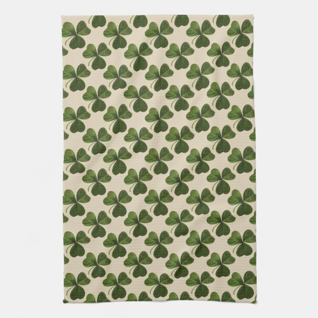 Spring Green Irish Shamrock Pattern Tea Towel (Vertical)