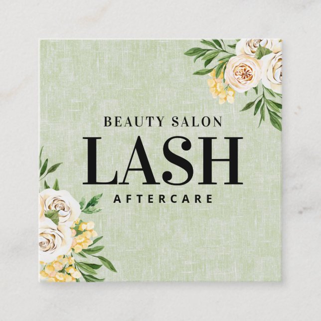 Spring Green Lash Aftercare Square Business Card (Front)