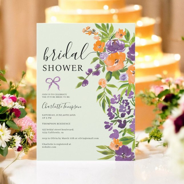 Spring Green Lavender Orange Floral bridal shower Invitation (Spring Green Lavender Orange Floral bridal shower Invitation)