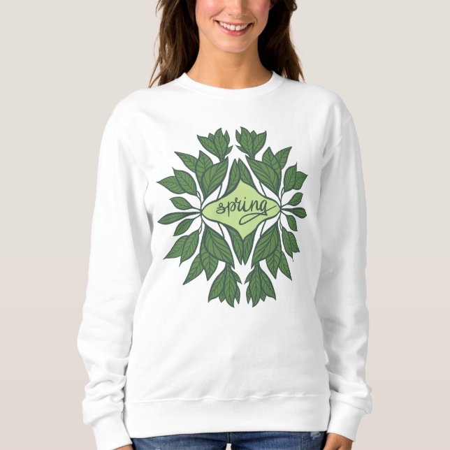 Spring Green Leaves Aesthetic Typography Sweatshirt (Front)