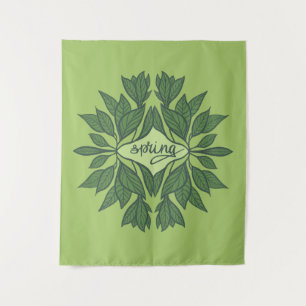 Spring Green Leaves Aesthetic Typography Tapestry