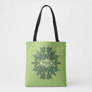 Spring Green Leaves Aesthetic Typography Tote Bag