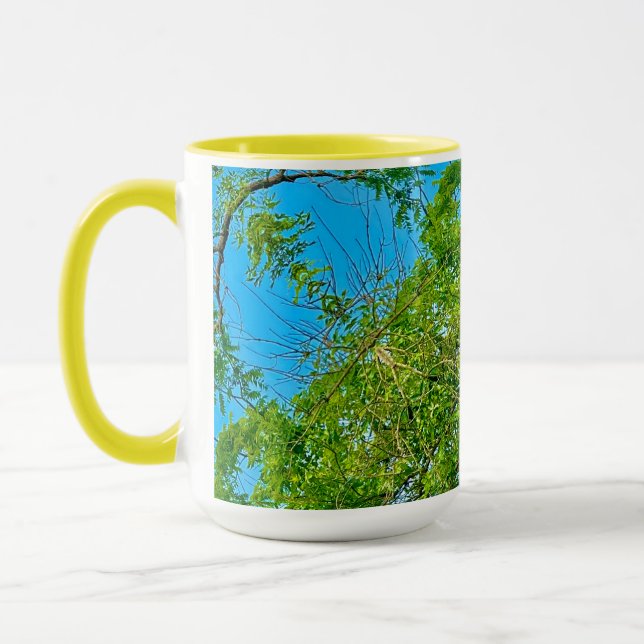 Spring Green Leaves Blue Sky Pattern mug (Left)