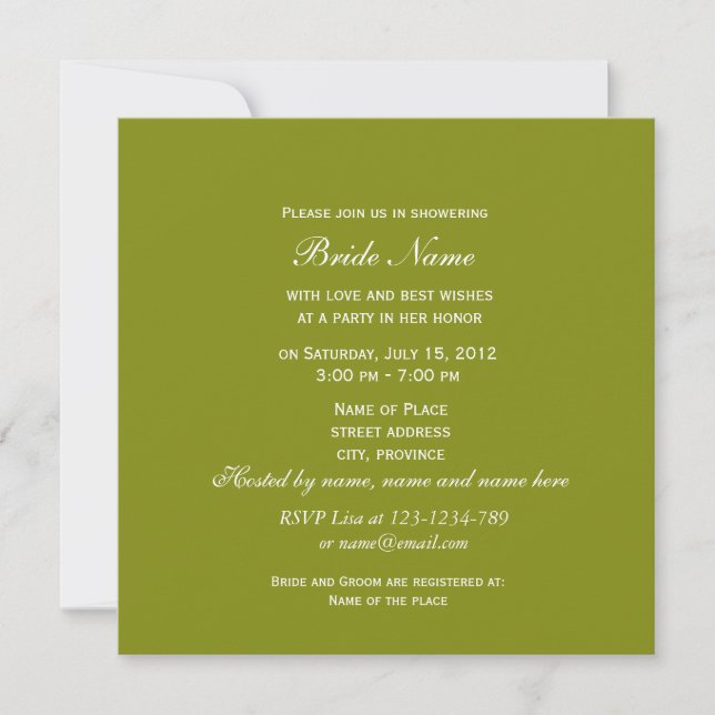Spring green leaves bridal shower invitations (Front)