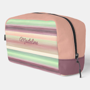 Spring Green Mauve Taupe Peach Pink Art Stripes Dopp Kit