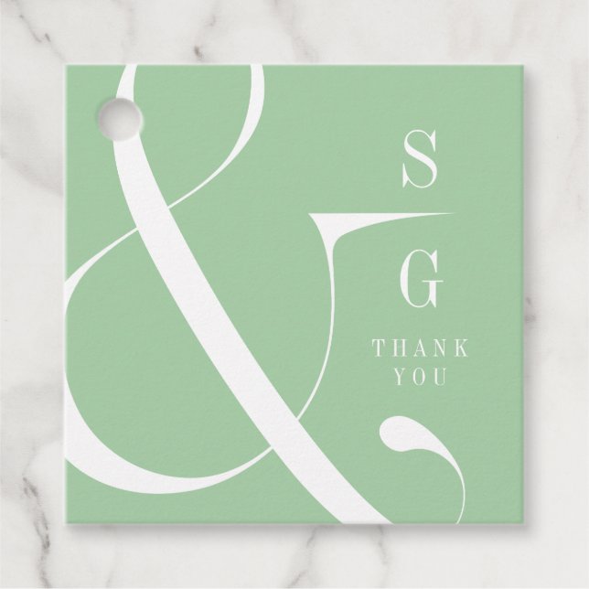 Spring green modern typography couples monogram favour tags (Front)