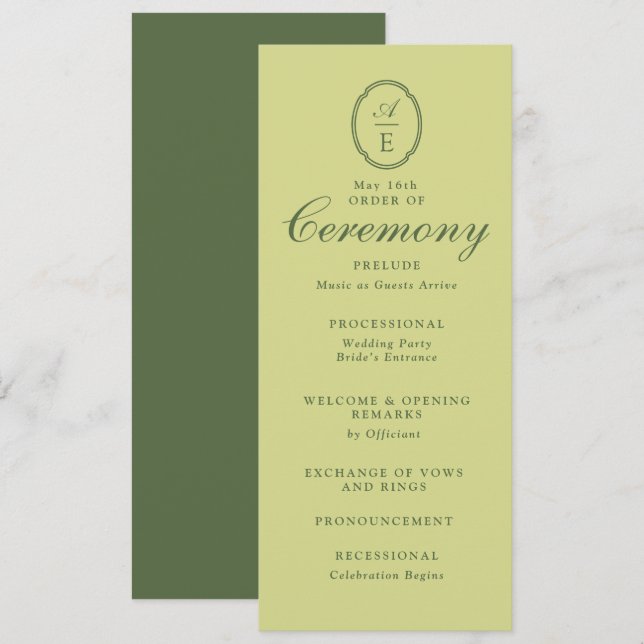 Spring Green Monogram Wedding Program Invitation (Front/Back)