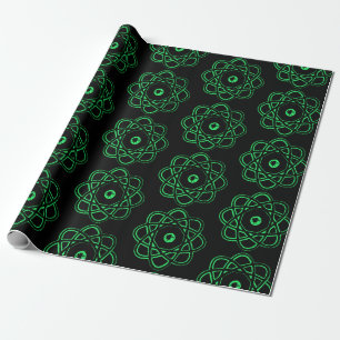 Spring Green on Black Atom Symbols Wrapping Paper
