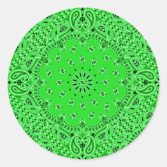 Spring Green Paisley Western Bandanna Scarf Print Classic Round Sticker (Front)