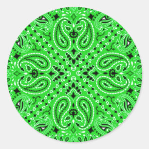 Spring Green Paisley Western Bandanna Scarf Print Classic Round Sticker
