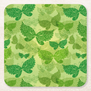 Spring Green Pattern Square Paper Coaster