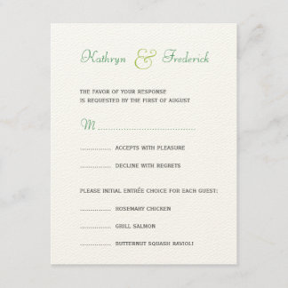 Spring green RSVP formal wedding response card